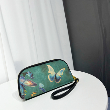 Geantă clutch textilă pentru femei, formă orizontală pătrată, închidere cu fermoar, căptușeală din poliester, buzunar intern cu fermoar și buzunar pentru telefon, stil chinezesc inspirat