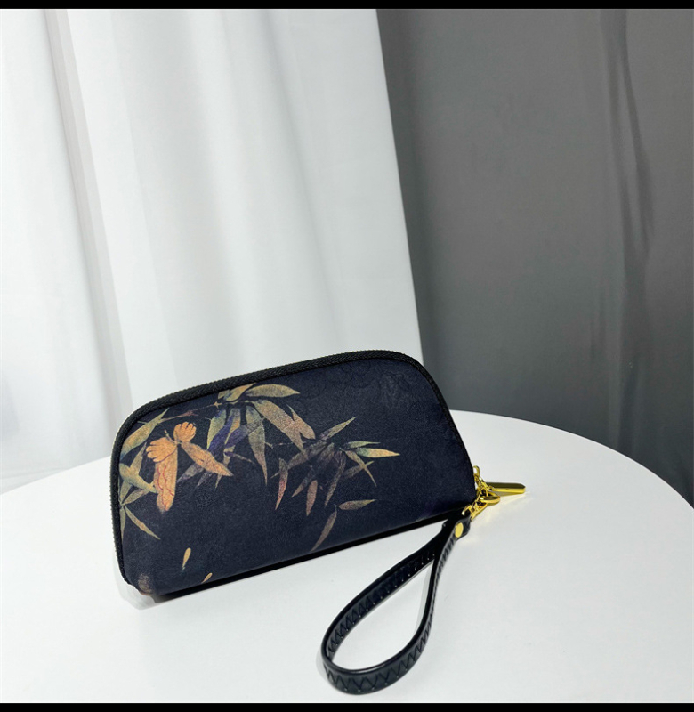 Geantă clutch textilă pentru femei, formă orizontală pătrată, închidere cu fermoar, căptușeală din poliester, buzunar intern cu fermoar și buzunar pentru telefon, stil chinezesc inspirat