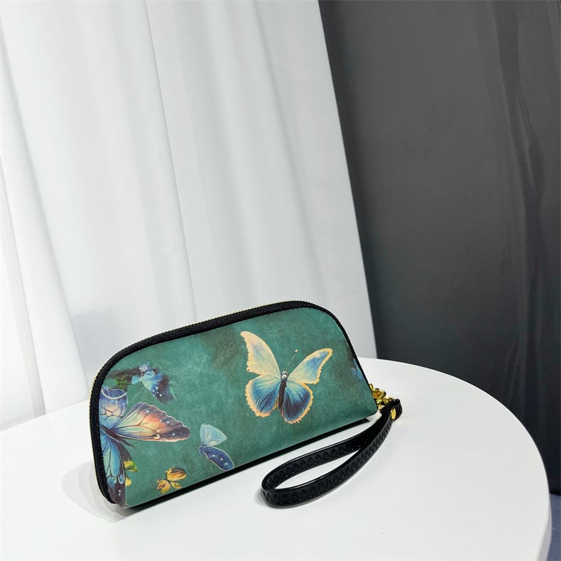 Γυναικεία υφασμάτινη τσάντα-κλατ, οριζόντια τετράγωνο σχήμα, κλείσιμο με φερμουάρ, επένδυση πολυεστέρα, εσωτερικό διαμέρισμα με φερμουάρ και θήκη κινητού, κινεζικού εμπνευσμένου στυλ