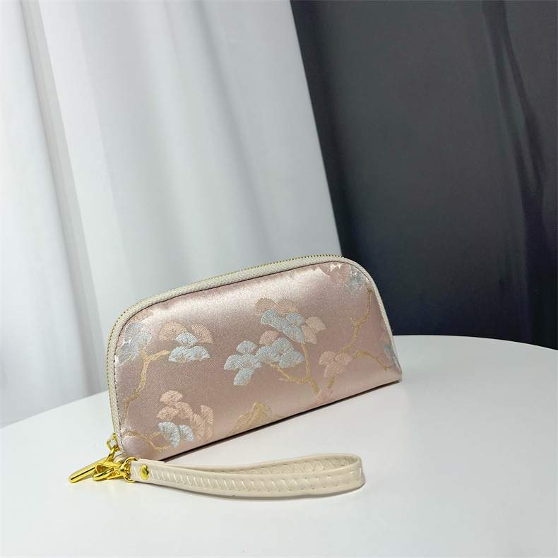 Geantă clutch textilă pentru femei, formă orizontală pătrată, închidere cu fermoar, căptușeală din poliester, buzunar intern cu fermoar și buzunar pentru telefon, stil chinezesc inspirat