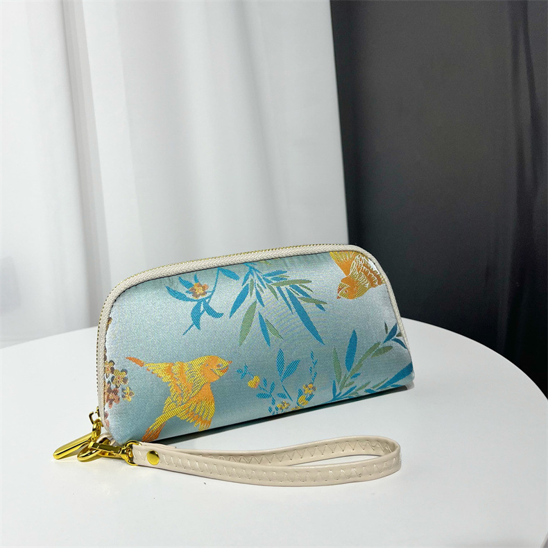 Geantă clutch textilă pentru femei, formă orizontală pătrată, închidere cu fermoar, căptușeală din poliester, buzunar intern cu fermoar și buzunar pentru telefon, stil chinezesc inspirat