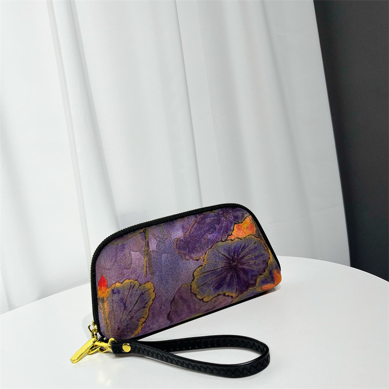 Geantă clutch textilă pentru femei, formă orizontală pătrată, închidere cu fermoar, căptușeală din poliester, buzunar intern cu fermoar și buzunar pentru telefon, stil chinezesc inspirat