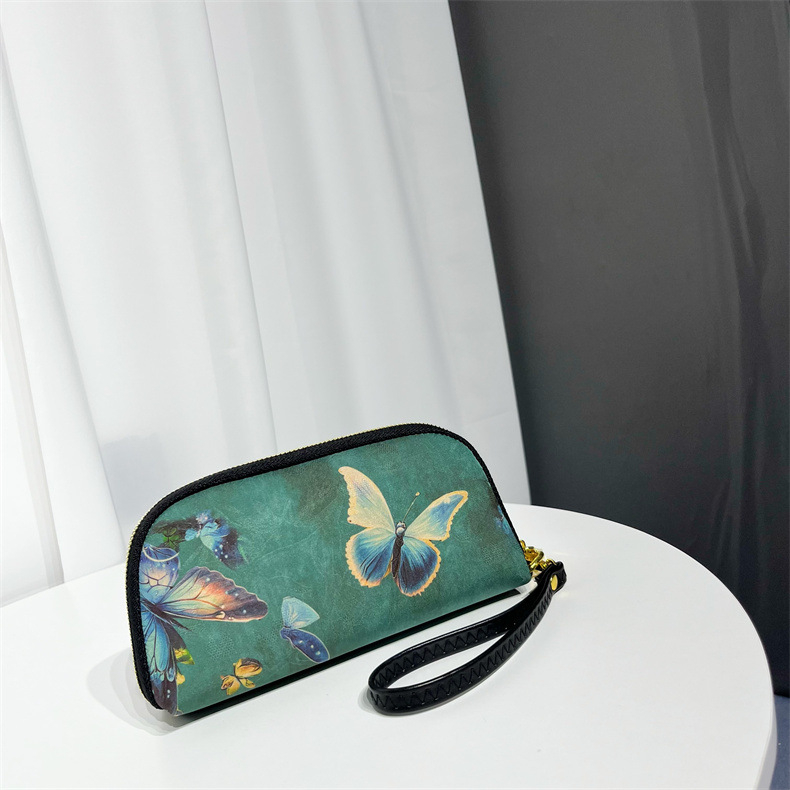 Geantă clutch textilă pentru femei, formă orizontală pătrată, închidere cu fermoar, căptușeală din poliester, buzunar intern cu fermoar și buzunar pentru telefon, stil chinezesc inspirat