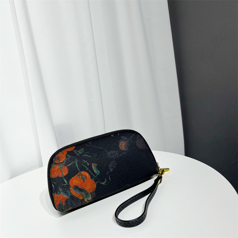 Geantă clutch textilă pentru femei, formă orizontală pătrată, închidere cu fermoar, căptușeală din poliester, buzunar intern cu fermoar și buzunar pentru telefon, stil chinezesc inspirat