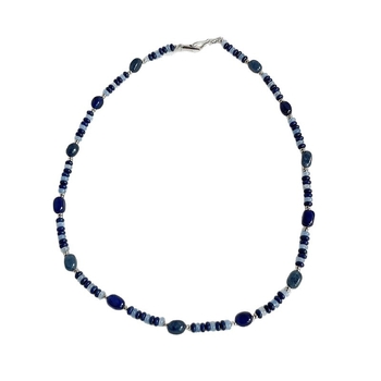 Ženska ogrlica s klavikijalnim lancem, ručno izrađena, geometrijskog oblika, od lapis lazuli