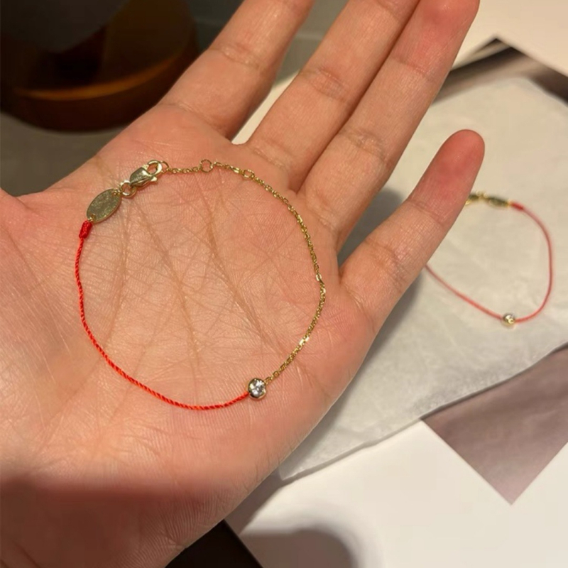 Unisex χειροποίητο βραχιόλι από κόκκινο σκοινί με έναν διαμάντι, σχέδιο μισού σκοινιού μισής αλυσίδας, δώρο για το έτος ζωδίου, άνοιξη 2024