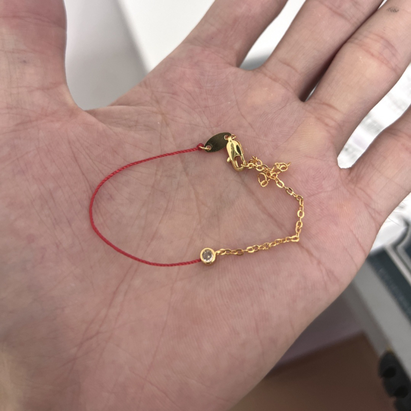 Unisex χειροποίητο βραχιόλι από κόκκινο σκοινί με έναν διαμάντι, σχέδιο μισού σκοινιού μισής αλυσίδας, δώρο για το έτος ζωδίου, άνοιξη 2024