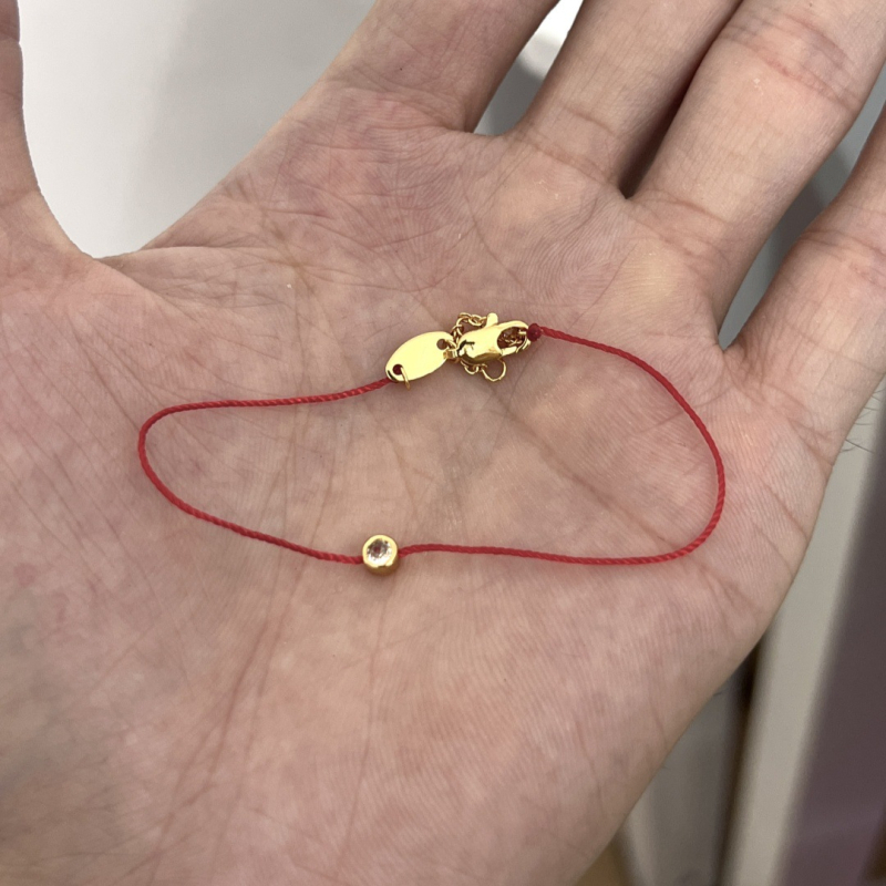 Unisex χειροποίητο βραχιόλι από κόκκινο σκοινί με έναν διαμάντι, σχέδιο μισού σκοινιού μισής αλυσίδας, δώρο για το έτος ζωδίου, άνοιξη 2024