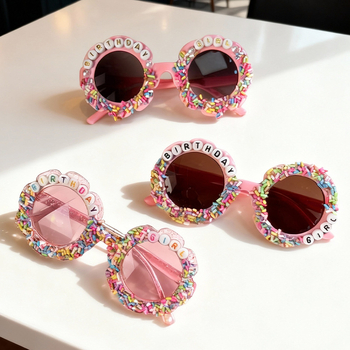 Bērnu ballīšu saulesbrilles ar konfekšu burtiem un ziedu dizainu, pilnais rāmis, vintage stils, modelis 222