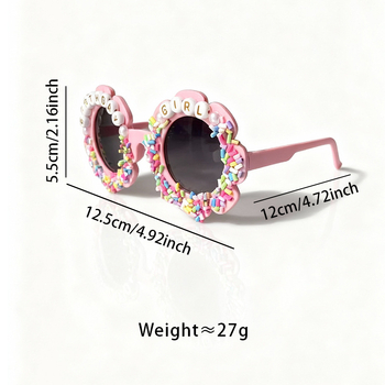 Bērnu ballīšu saulesbrilles ar konfekšu burtiem un ziedu dizainu, pilnais rāmis, vintage stils, modelis 222