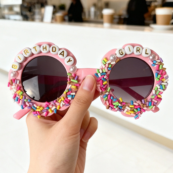 Bērnu ballīšu saulesbrilles ar konfekšu burtiem un ziedu dizainu, pilnais rāmis, vintage stils, modelis 222