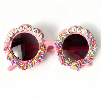 Bērnu ballīšu saulesbrilles ar konfekšu burtiem un ziedu dizainu, pilnais rāmis, vintage stils, modelis 222