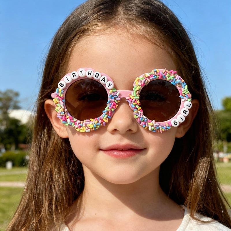 Bērnu ballīšu saulesbrilles ar konfekšu burtiem un ziedu dizainu, pilnais rāmis, vintage stils, modelis 222