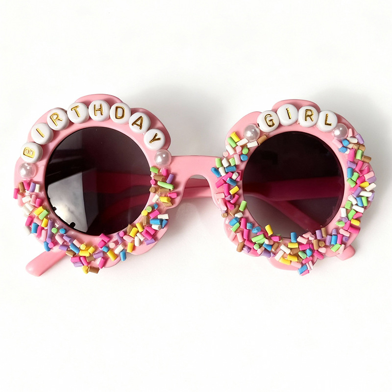 Bērnu ballīšu saulesbrilles ar konfekšu burtiem un ziedu dizainu, pilnais rāmis, vintage stils, modelis 222