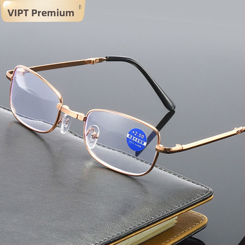 Μεταλλικά αναδιπλούμενα γυαλιά ανάγνωσης για πρεσβυωπία, αντι-μπλε φως, διπλής όρασης, unisex, φακοί PC, μοντέλο J138