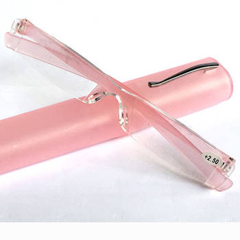 Γυαλιά ανάγνωσης με ενσωματωμένο θήκη στυλό, φακοί ρητίνης, χωρίς πλαίσιο, τετράγωνου σχήματος, μοντέλο 3001