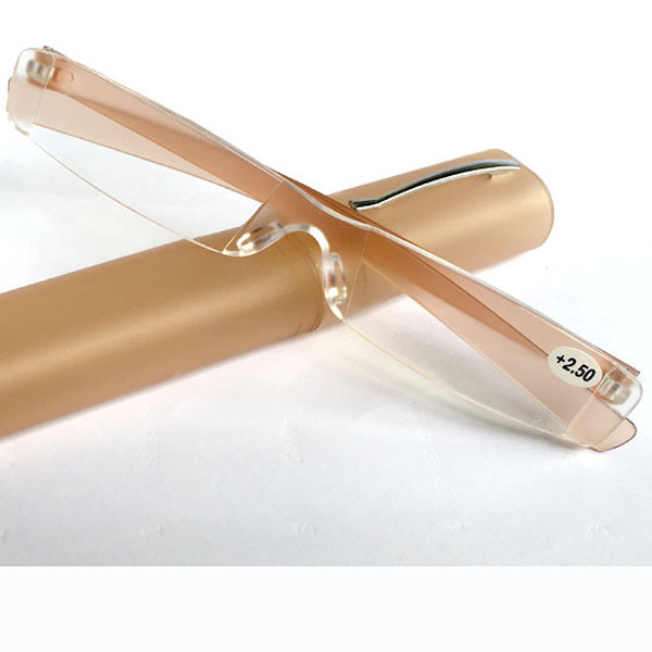 Γυαλιά ανάγνωσης με ενσωματωμένο θήκη στυλό, φακοί ρητίνης, χωρίς πλαίσιο, τετράγωνου σχήματος, μοντέλο 3001