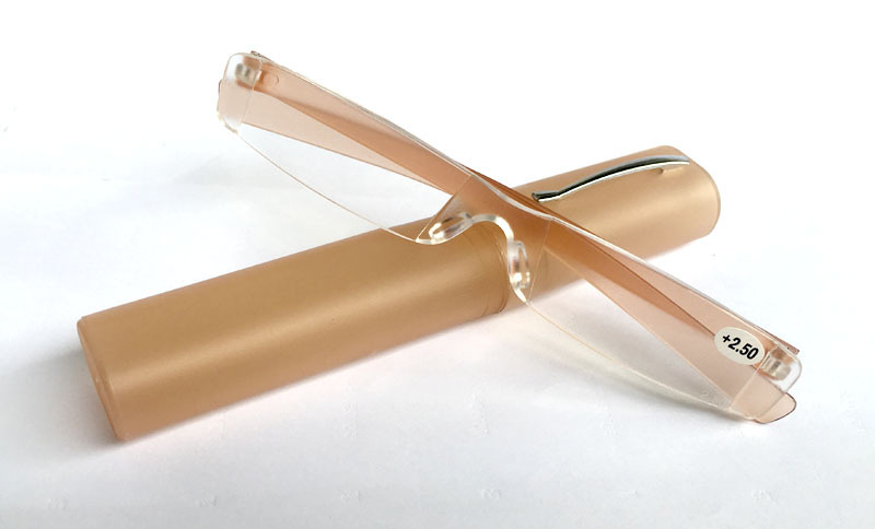 Γυαλιά ανάγνωσης με ενσωματωμένο θήκη στυλό, φακοί ρητίνης, χωρίς πλαίσιο, τετράγωνου σχήματος, μοντέλο 3001