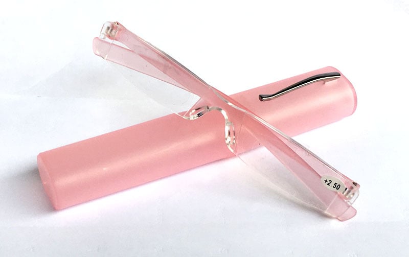 Γυαλιά ανάγνωσης με ενσωματωμένο θήκη στυλό, φακοί ρητίνης, χωρίς πλαίσιο, τετράγωνου σχήματος, μοντέλο 3001