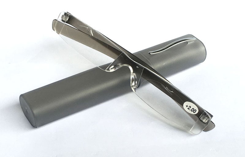 Γυαλιά ανάγνωσης με ενσωματωμένο θήκη στυλό, φακοί ρητίνης, χωρίς πλαίσιο, τετράγωνου σχήματος, μοντέλο 3001