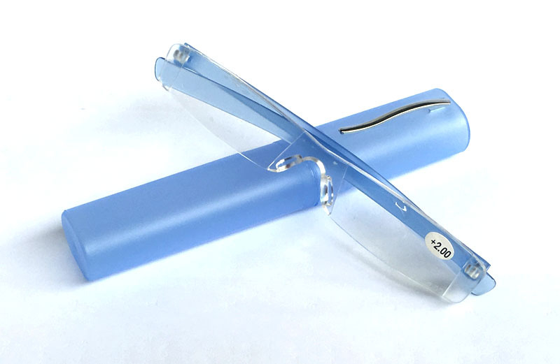 Γυαλιά ανάγνωσης με ενσωματωμένο θήκη στυλό, φακοί ρητίνης, χωρίς πλαίσιο, τετράγωνου σχήματος, μοντέλο 3001