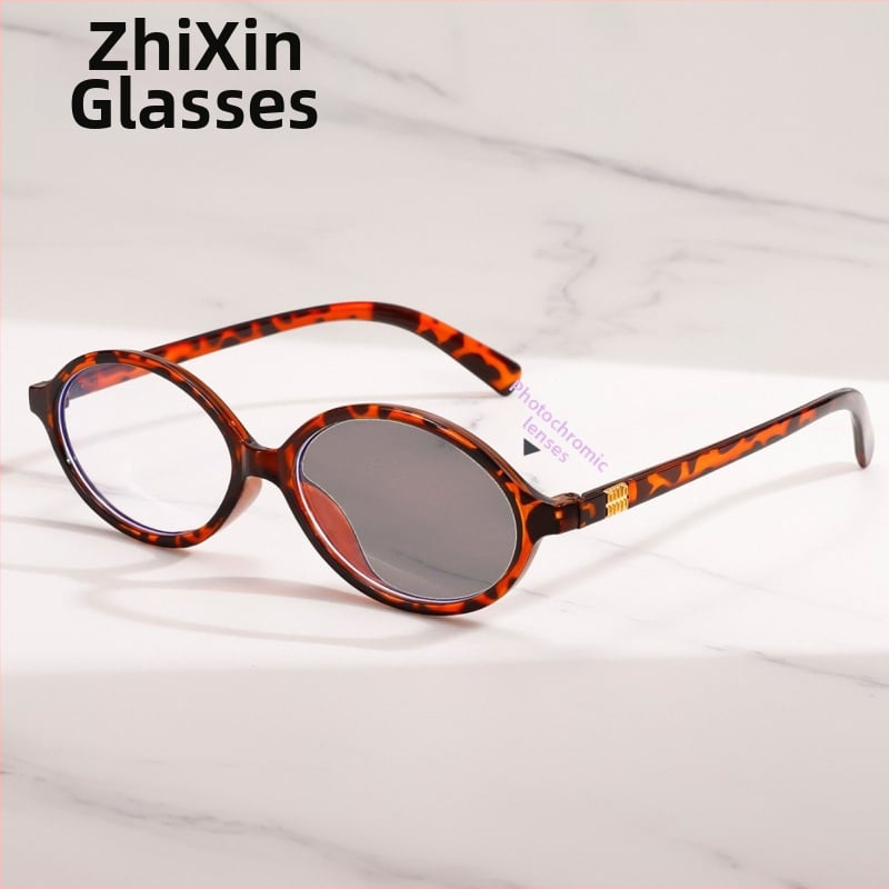 Γυαλιά ανάγνωσης με φακούς που αλλάζουν χρώμα, UV‑ανθεκτικοί και αντιμπλε φως; οβάλ πλήρης σκελετός από PC υλικό