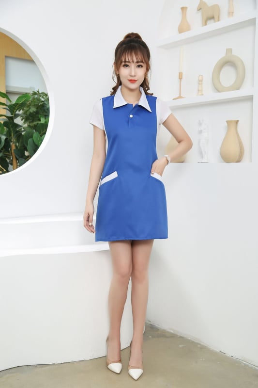 Uniformă cu șorț pentru saloane de înfrumusețare și personal — feminin; rezistent la ulei și dezinfectare; țesătură: viscoză; fibră secundară: fibre groase; conținut principal 30%, secundar 25%; potrivit pentru îmbrăcăminte medicală/halat alb; toate sezoan