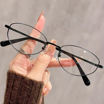 Γυαλιά ανάγνωσης με μεταλλικό σκελετό, οβάλ σχήματος, πολυκαρβονικοί φακοί, προστασία από μπλε φως, στυλ βιντάζ