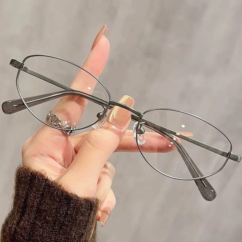 Γυαλιά ανάγνωσης με μεταλλικό σκελετό, οβάλ σχήματος, πολυκαρβονικοί φακοί, προστασία από μπλε φως, στυλ βιντάζ