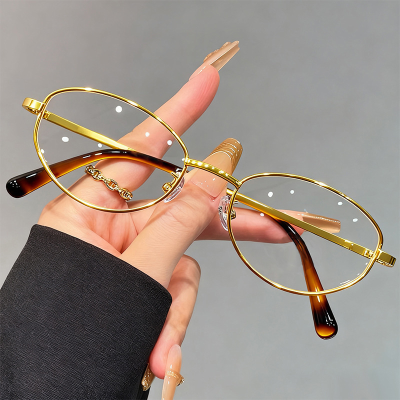 Γυαλιά ανάγνωσης με μεταλλικό σκελετό, οβάλ σχήματος, πολυκαρβονικοί φακοί, προστασία από μπλε φως, στυλ βιντάζ