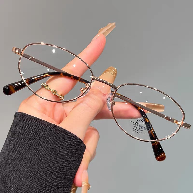 Γυαλιά ανάγνωσης με μεταλλικό σκελετό, οβάλ σχήματος, πολυκαρβονικοί φακοί, προστασία από μπλε φως, στυλ βιντάζ