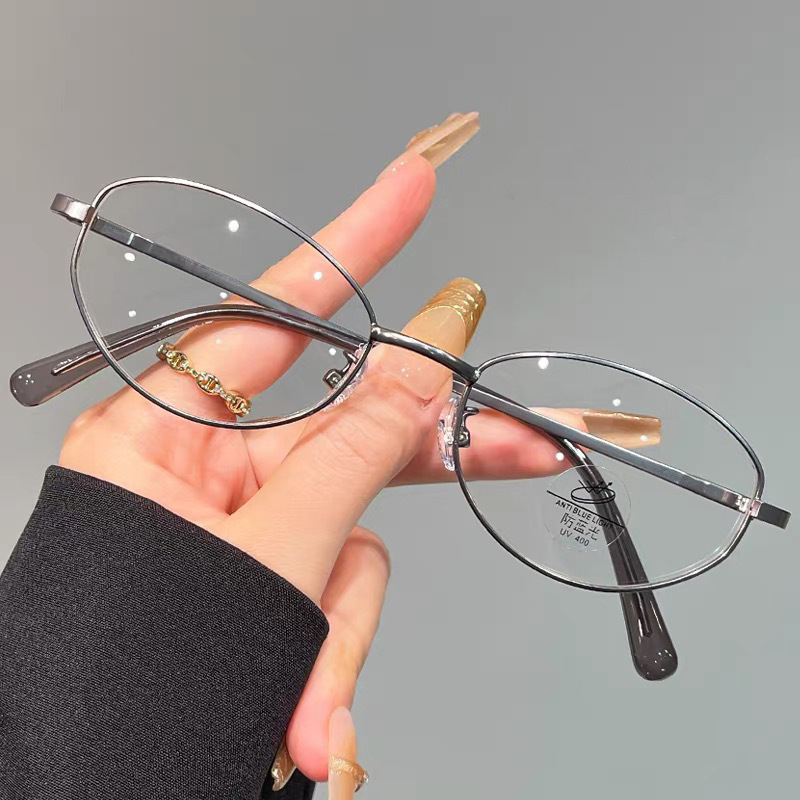 Γυαλιά ανάγνωσης με μεταλλικό σκελετό, οβάλ σχήματος, πολυκαρβονικοί φακοί, προστασία από μπλε φως, στυλ βιντάζ