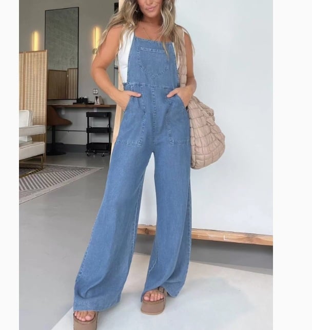 Sieviešu kokvilnas kombinezons ar siksnām, plata kāja, ikdienas stils, pavasaris 2025