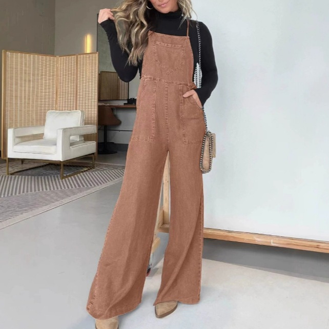 Sieviešu kokvilnas kombinezons ar siksnām, plata kāja, ikdienas stils, pavasaris 2025