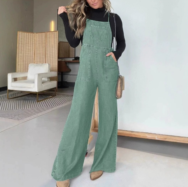 Sieviešu kokvilnas kombinezons ar siksnām, plata kāja, ikdienas stils, pavasaris 2025