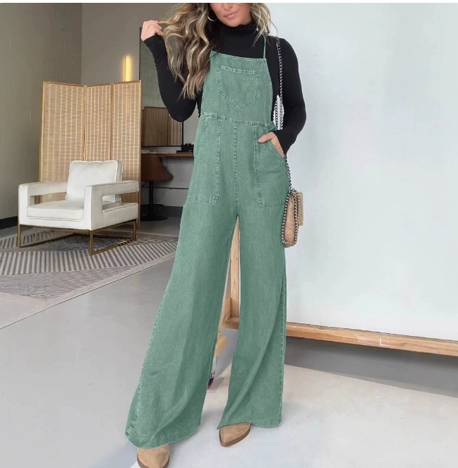 Sieviešu kokvilnas kombinezons ar siksnām, plata kāja, ikdienas stils, pavasaris 2025