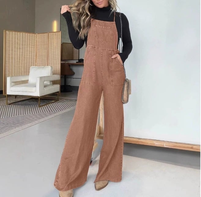 Sieviešu kokvilnas kombinezons ar siksnām, plata kāja, ikdienas stils, pavasaris 2025