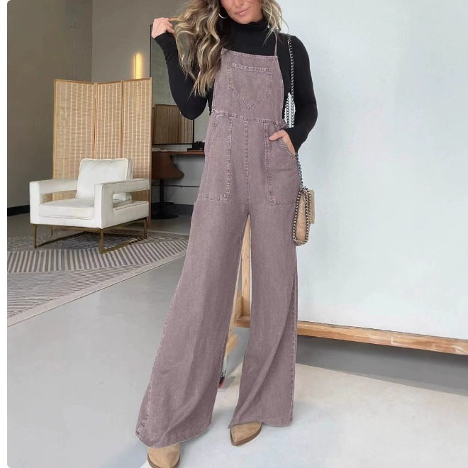 Sieviešu kokvilnas kombinezons ar siksnām, plata kāja, ikdienas stils, pavasaris 2025