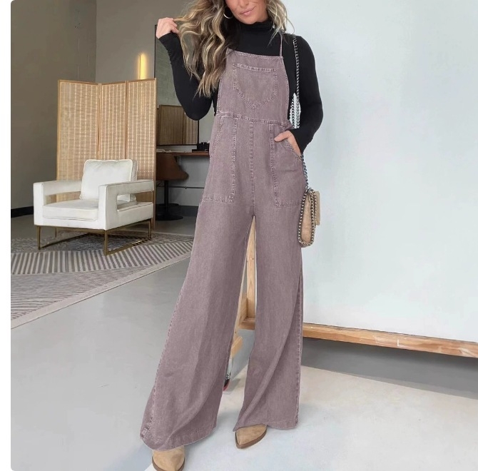 Sieviešu kokvilnas kombinezons ar siksnām, plata kāja, ikdienas stils, pavasaris 2025