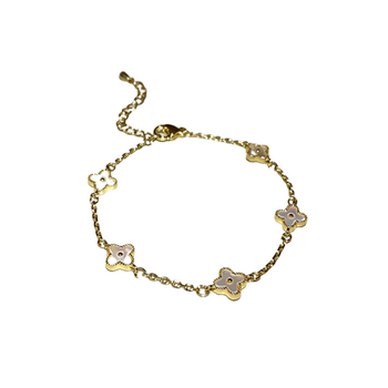 Медно-електроплатирана гривна с четири-листна форма на цвете за жени, геометричен дизайн на листа