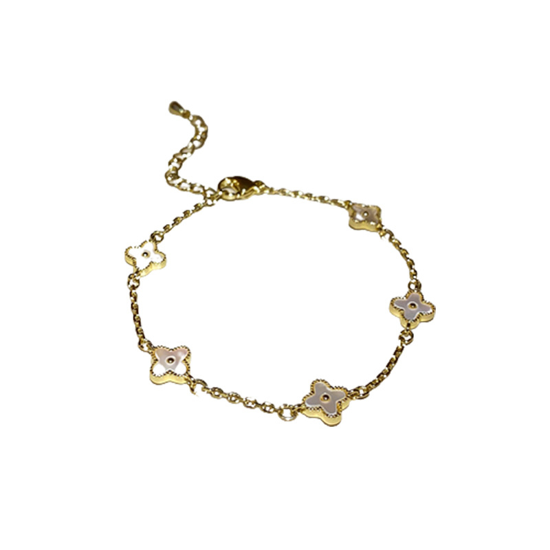 Медно-електроплатирана гривна с четири-листна форма на цвете за жени, геометричен дизайн на листа