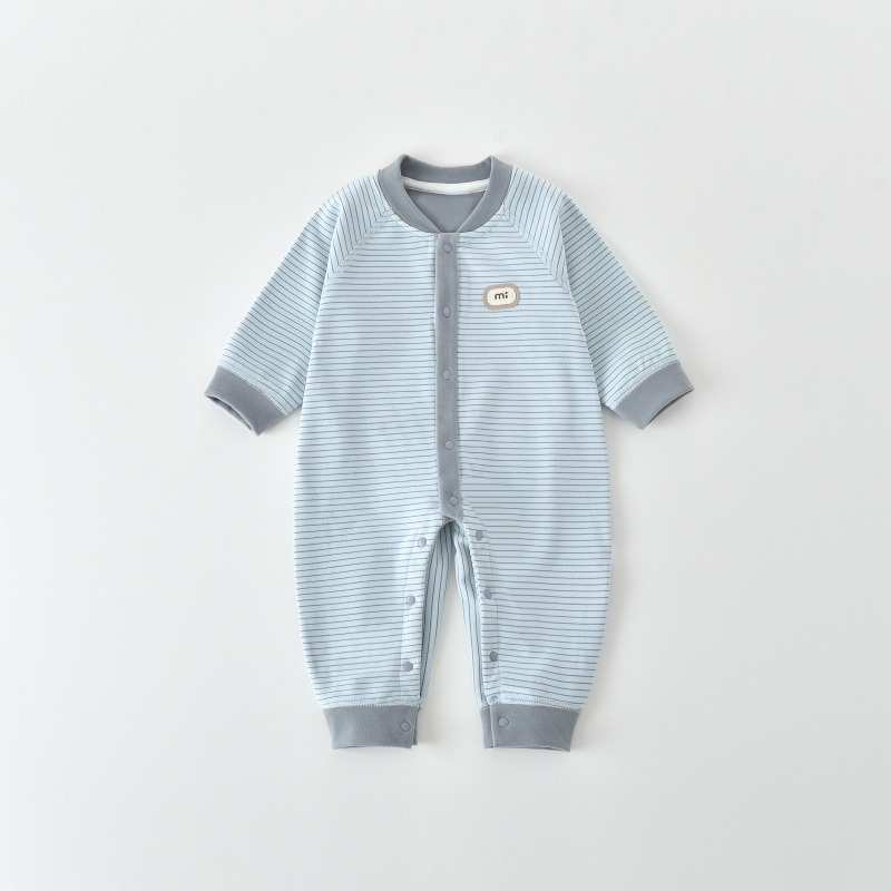 Babák számára alapréteg overál hosszú ujjú, varratszegény kialakítás, 95% poliészter + 5% elasztán, uniszex (0–12 hónap), elülső gombos zárás, vékony anyag, tavasz–ősz–tél