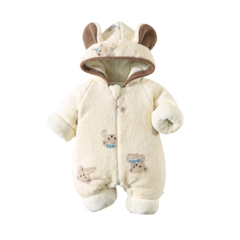 Újszülött téli overál, vastag fleece belső réteggel, kapucnival, cipzáras záródással, uniszex