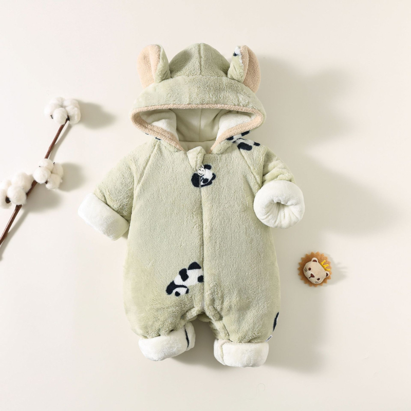 Újszülött téli overál, vastag fleece belső réteggel, kapucnival, cipzáras záródással, uniszex