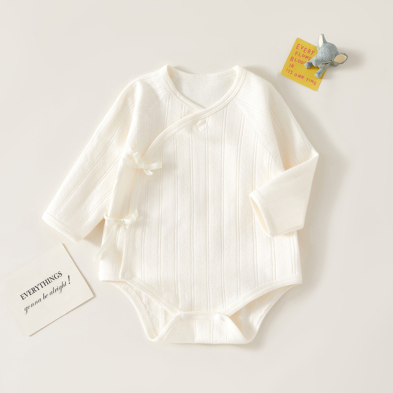 Dječji pamucni romper s dugim rukavima, unisex, novorođenče, 100% pamuk, dijagonalno kopčanje