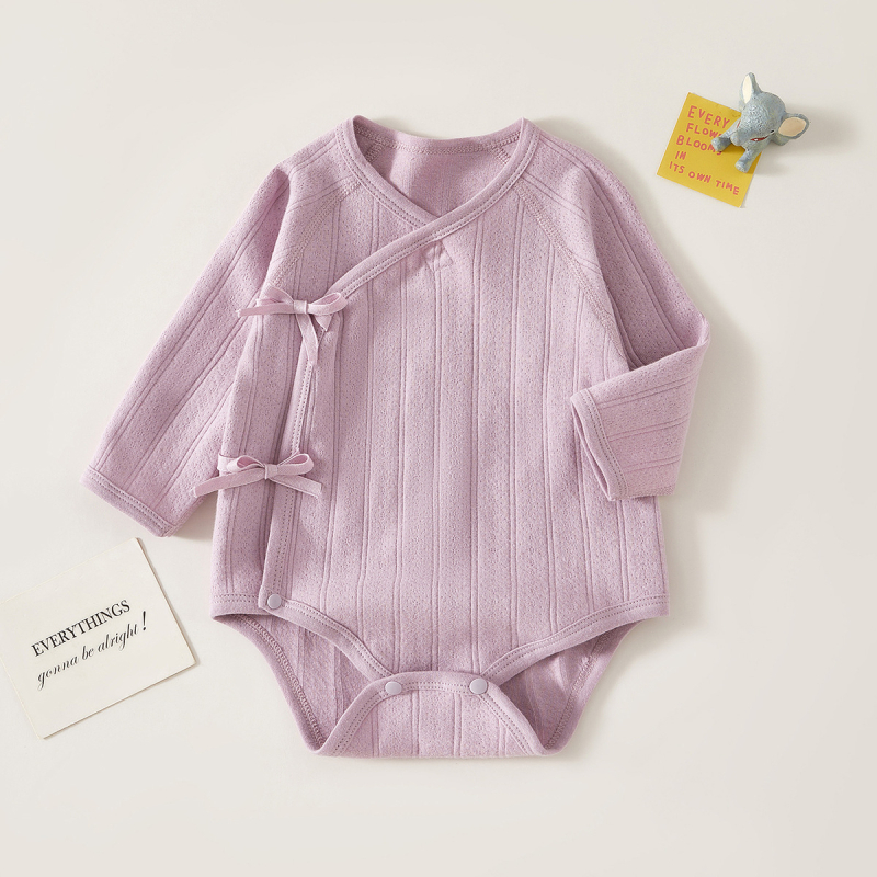 Dječji pamucni romper s dugim rukavima, unisex, novorođenče, 100% pamuk, dijagonalno kopčanje