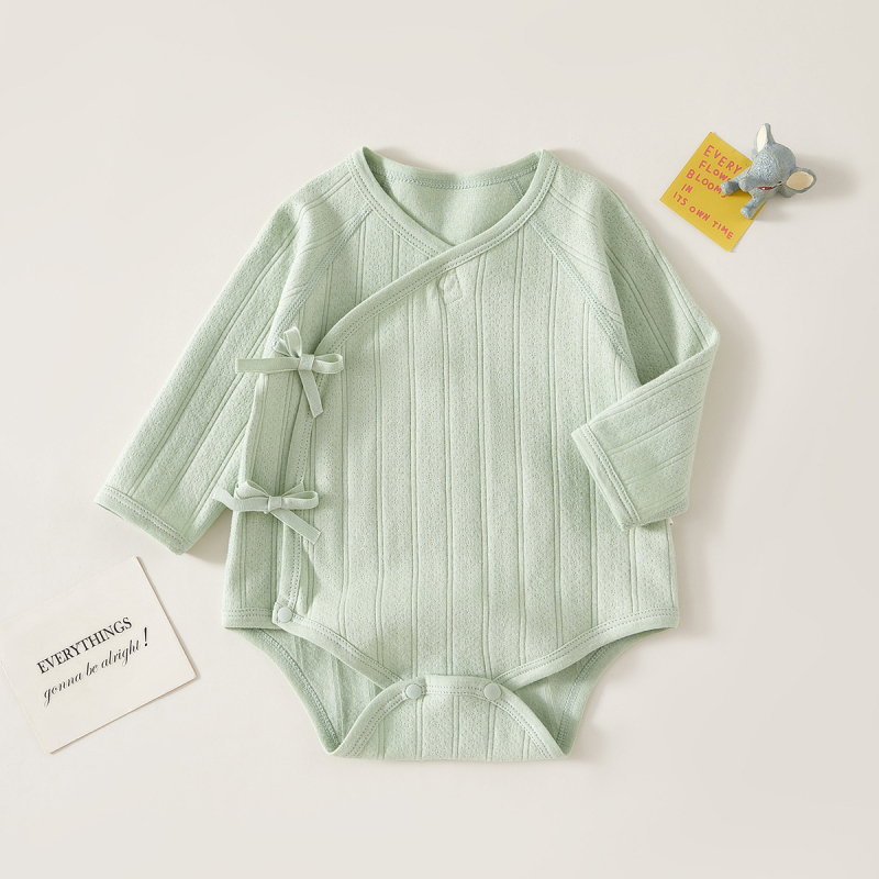Dječji pamucni romper s dugim rukavima, unisex, novorođenče, 100% pamuk, dijagonalno kopčanje