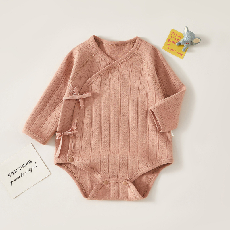Dječji pamucni romper s dugim rukavima, unisex, novorođenče, 100% pamuk, dijagonalno kopčanje