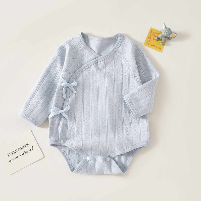 Dječji pamucni romper s dugim rukavima, unisex, novorođenče, 100% pamuk, dijagonalno kopčanje