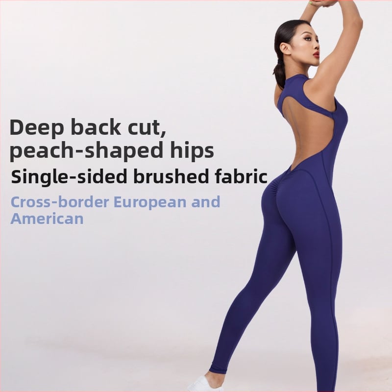 Женски спортен гащеризон с открит гръб за фитнес, бързосъхнещ, стегнато прилягане, с подплънка за бюст, 75% найлон, 25% спандекс